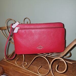 COACH Double zip wallet wristlet Bold Red NEW